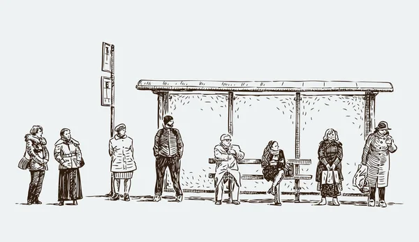都市居住者のバス停で — ストックベクタ