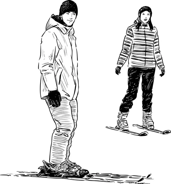 滑雪的年轻人 — 图库矢量图片