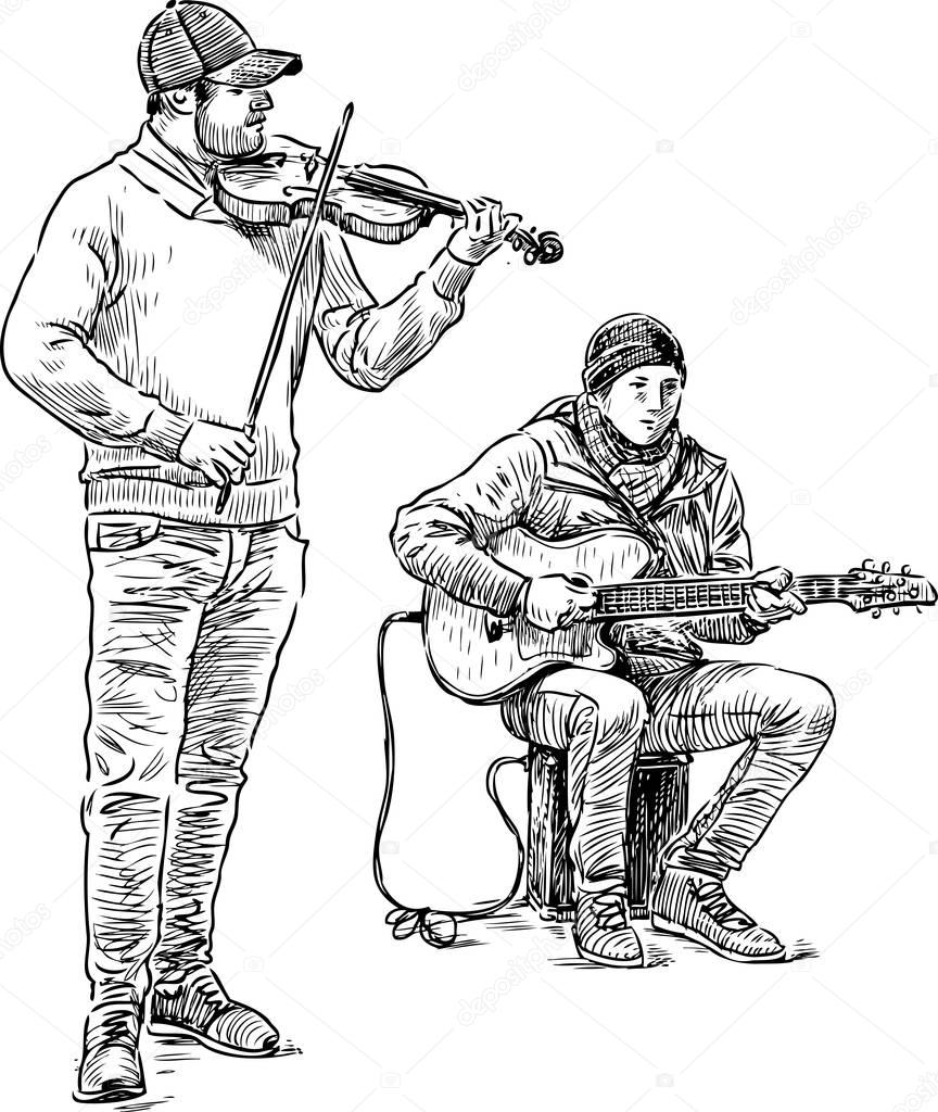 sketch of the street musicians