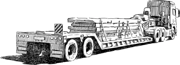 Die Skizze des Lastwagens, der Baumaterialien transportiert — Stockvektor