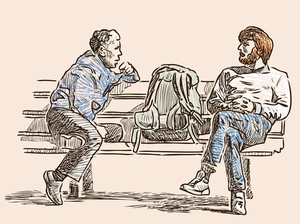 Les citoyens parlent sur un banc de rue — Image vectorielle