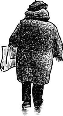 sketch of an elderly townswoman on a stroll clipart