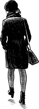 sketch of the young walking townswoman clipart
