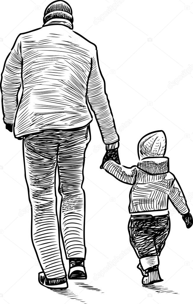 The father with the kid on walk