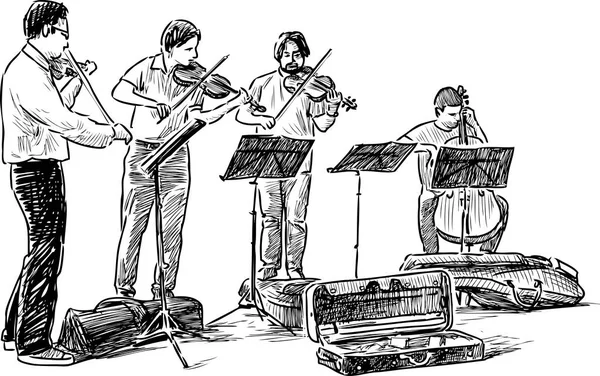 Quarteto de músicos de rua — Vetor de Stock