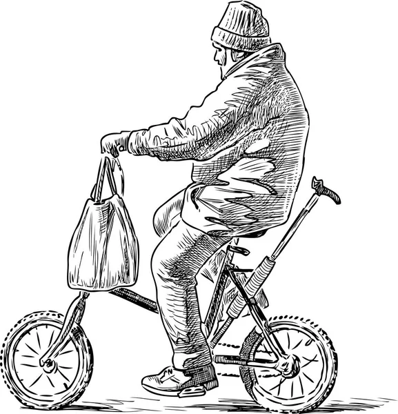 오래 된 남자는 자전거에 타기 — 스톡 벡터