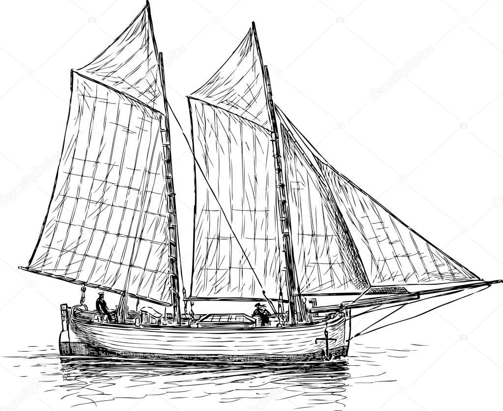 A sailing fishing boat in the sea