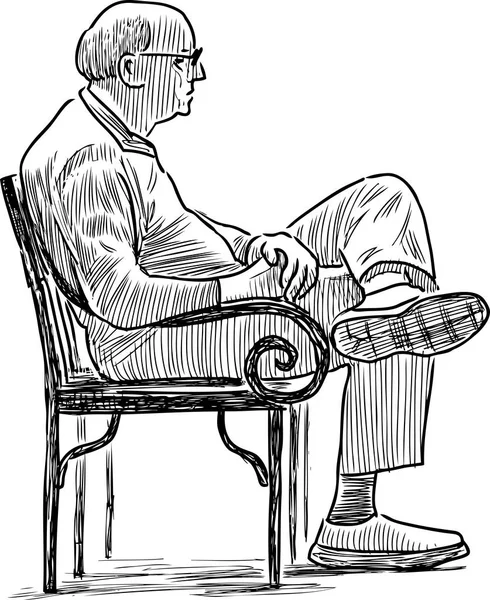 Morador da cidade idosa senta-se no banco do parque — Vetor de Stock