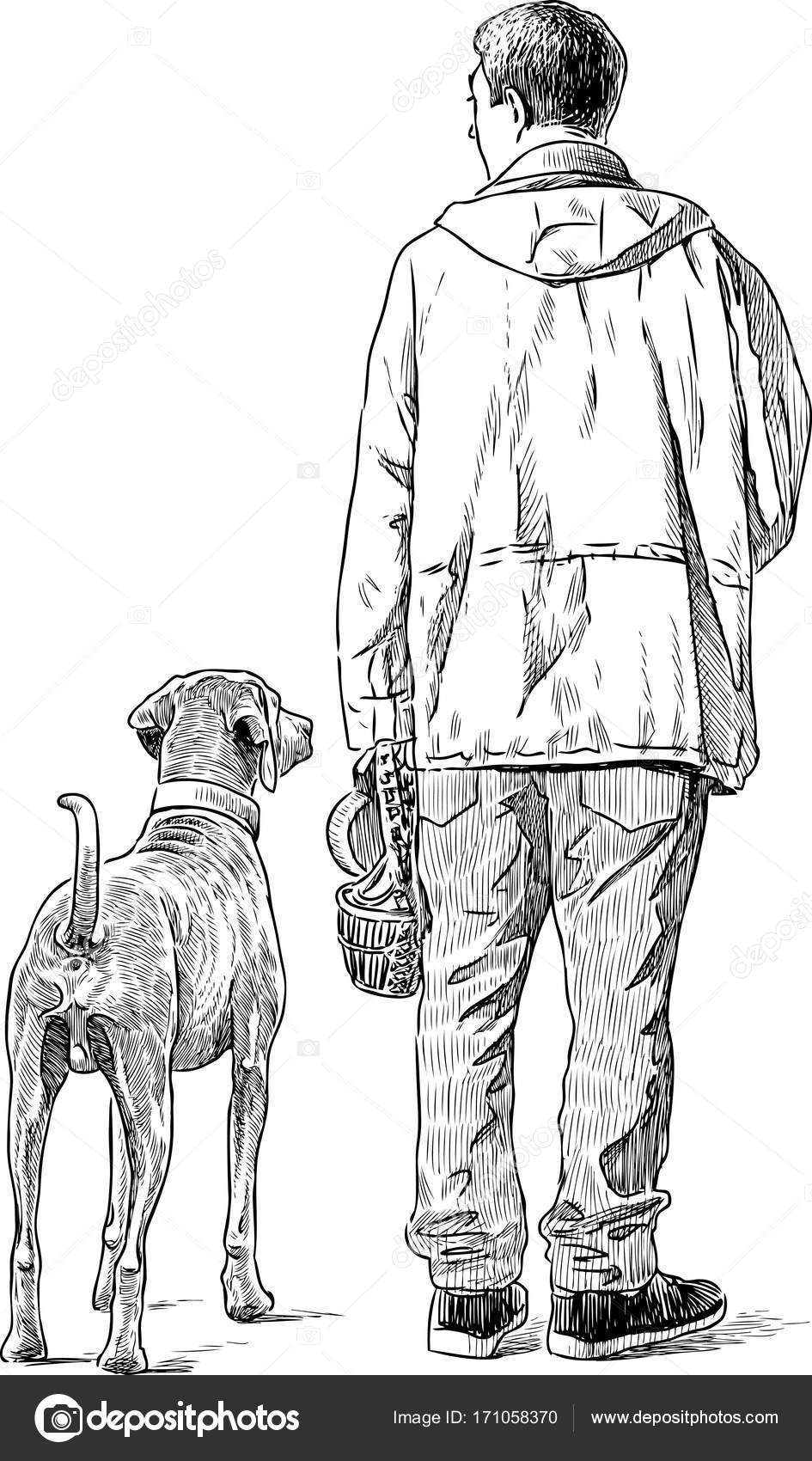 Une Personne Avec Un Chien De Chasse Image Vectorielle