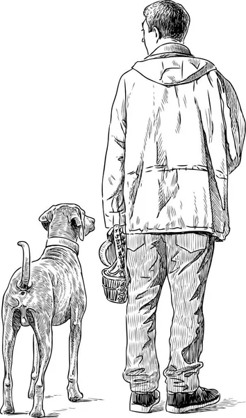 Eine Person mit einem Jagdhund — Stockvektor