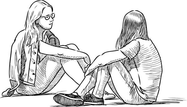 Student girls relaxing outdoors