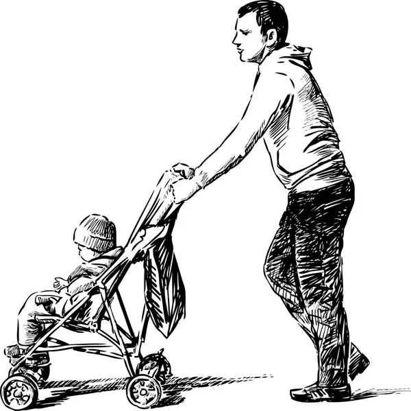 父亲和他的孩子漫步 — 图库矢量图片