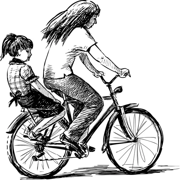 Mère Fille Font Vélo — Image vectorielle
