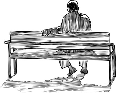 Yalnız bir adam bir bankta oturur