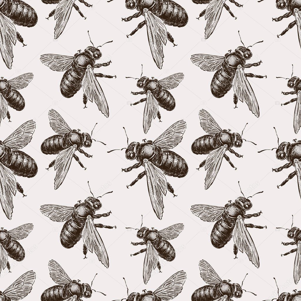 Seamless background of bumblebees