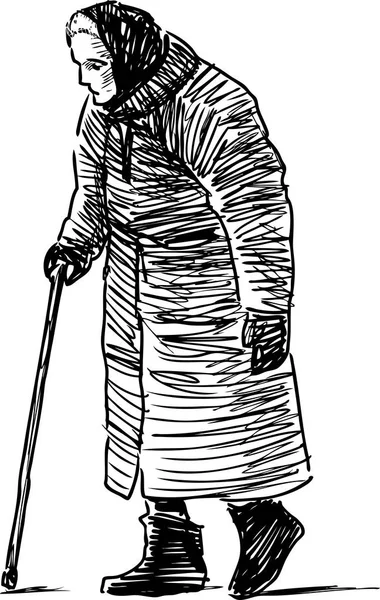 一个老妇人去散步 — 图库矢量图片