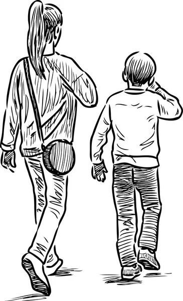 Σκίτσο Του Αδέλφια Μια Βόλτα — Διανυσματικό Αρχείο