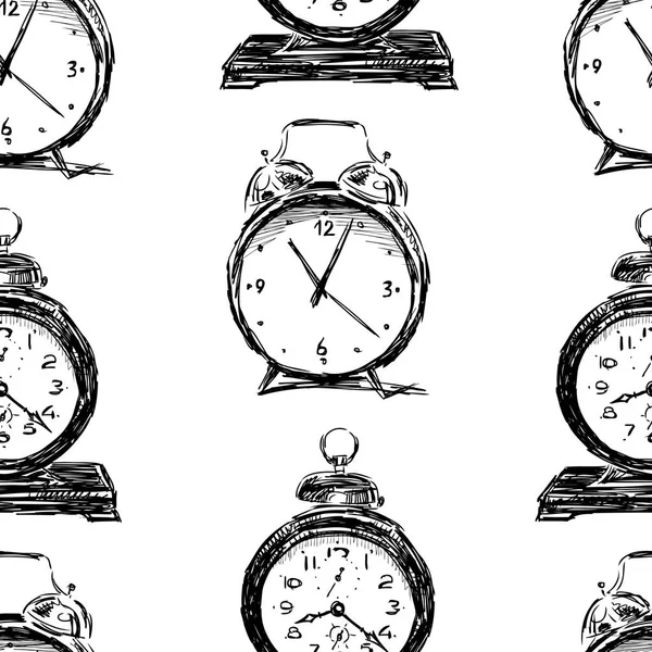 Seamless Background Old Alarm Clocks — Stock Vector