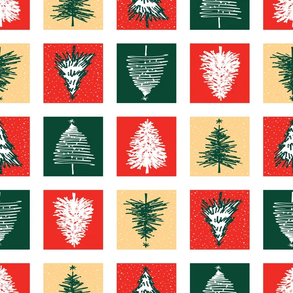 装飾的なクリスマスツリーのスケッチのシームレスな背景 — ストックベクタ