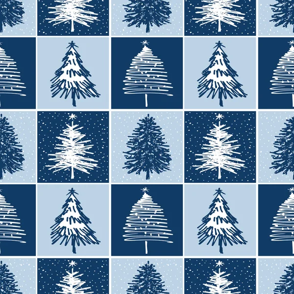 Απρόσκοπτη Διανυσματικό Μοτίβο Διακοσμητικών Ζωγραφισμένων Χριστουγεννιάτικων Δέντρων — Διανυσματικό Αρχείο
