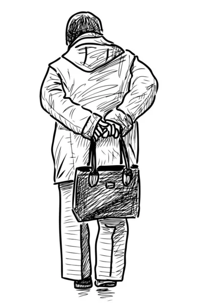Szkic Starszej Kobiety Torbą Stojącej Ulicy — Wektor stockowy