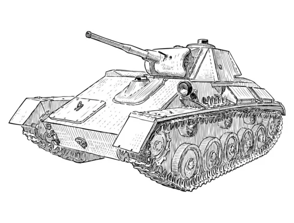 Freehand Drawing Battle Tank Second World War — стоковый вектор