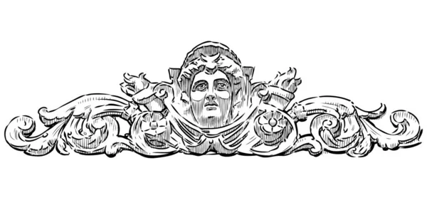Sketch Decorative Cartouche Female Face Wall Old Building — Stock vektor