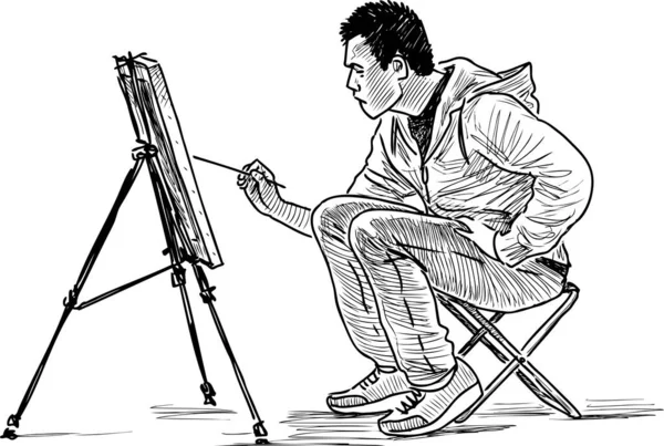 Açık Havada Resim Yapan Sanatçı Öğrencilerin Çizimi — Stok Vektör