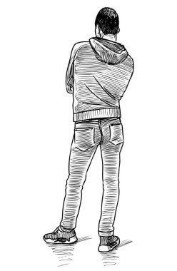 Bekleyen genç adamın çizimi.