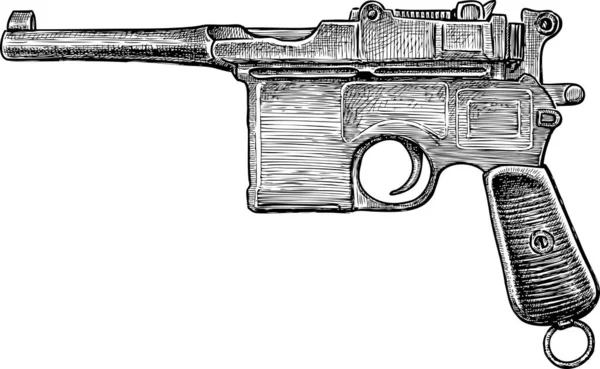 Dibujo Mano Mauser Pistola 1908 Año — Vector de stock