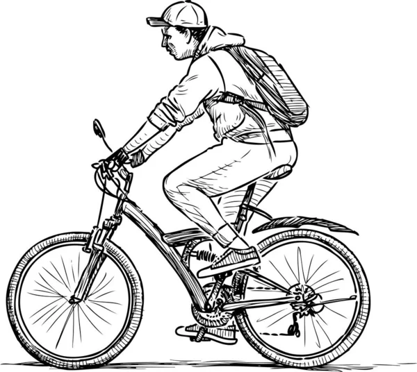 Freehand Drawing Casual Townsman Rides Bicycle Stroll — Stock Vector