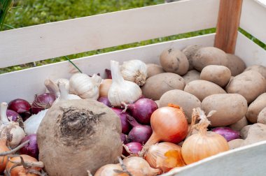 Tahta kutuda taze tarım ürünleri