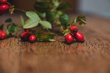 Sepette koyu kırmızı gül kalçası