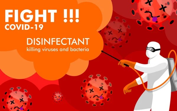 Uomo Tuta Hazmat Pulizia Disinfezione Coronavirus Virus Epidemico Disinfettare Concetto — Vettoriale Stock