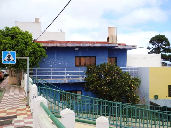 Blue Yellow Green House with Lemon Tree with brilliant colours — Stock Photo, Image