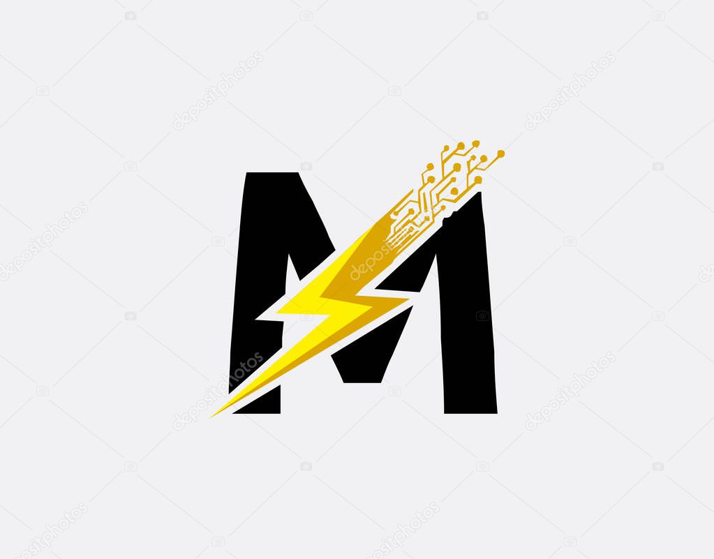 Flash M Letter Logo Icon, Electrical Bolt With Initial M Letter Logo Design.