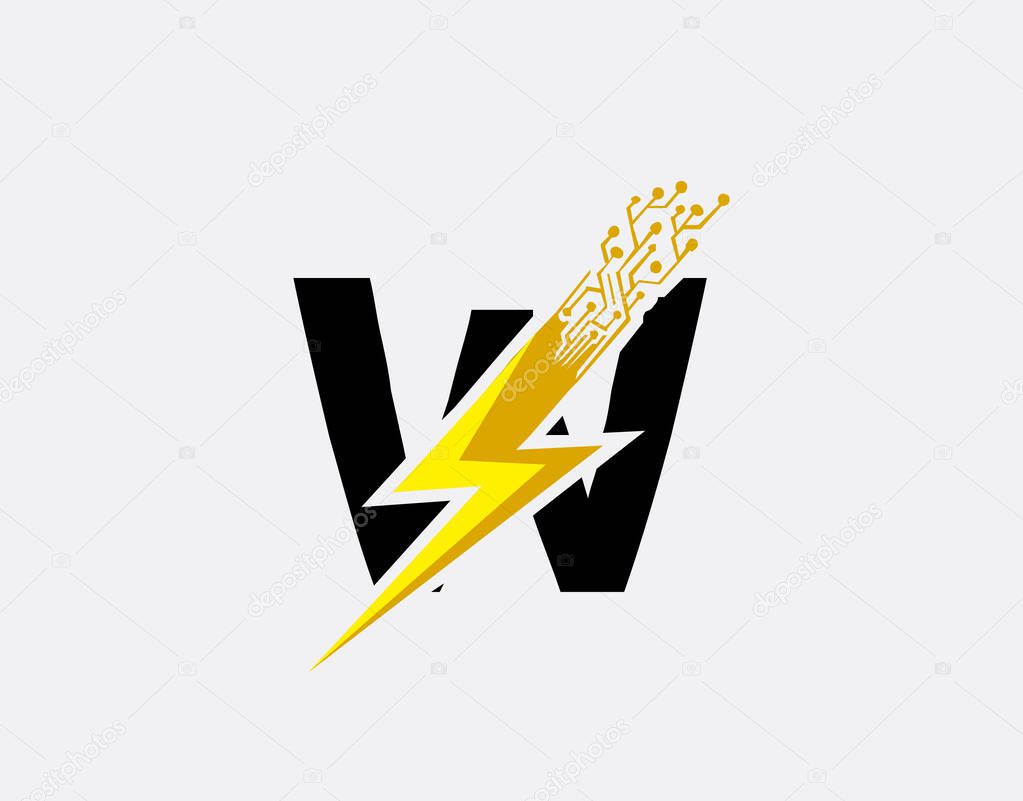 Flash W Letter Logo Icon, Electrical Bolt With Initial W Letter Logo Design.