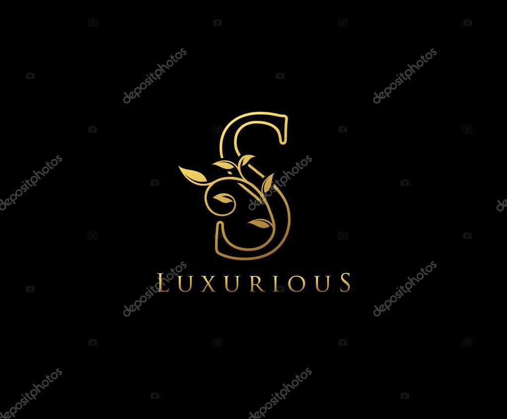 Gold S letter luxury beauty flourishes ornament monogram logo perfect for boutique, wedding invitation, restaurant,hotel.
