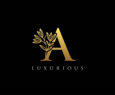 Altın bir mektup lüks bir güzellik serpiyor süs logosu butik, düğün davetiyesi, restoran, otel için mükemmel..