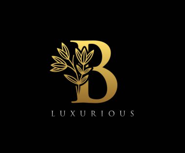 Altın harfli lüks güzellik, süs amblemi serpiyor. Butik, düğün davetiyesi, restoran, otel için mükemmel bir logo..