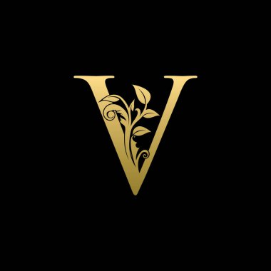 Altın V Harfi Zarif Çiçek Logosu