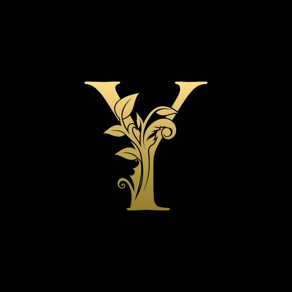 Logo Floral Con Clase Golden Letter — Archivo Imágenes Vectoriales