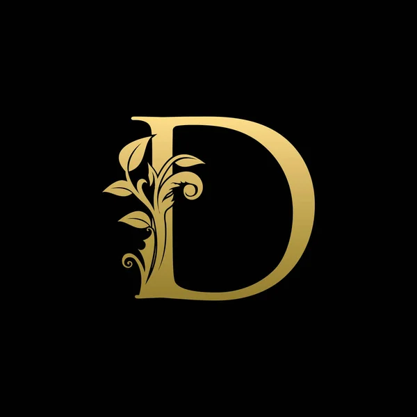 Luxury Gold Letter Classy Floral Logo — Stock Vector