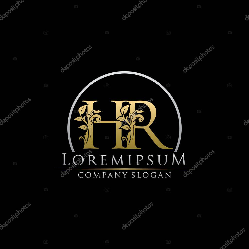 Golden HR Letter Classy Floral Logo Icon