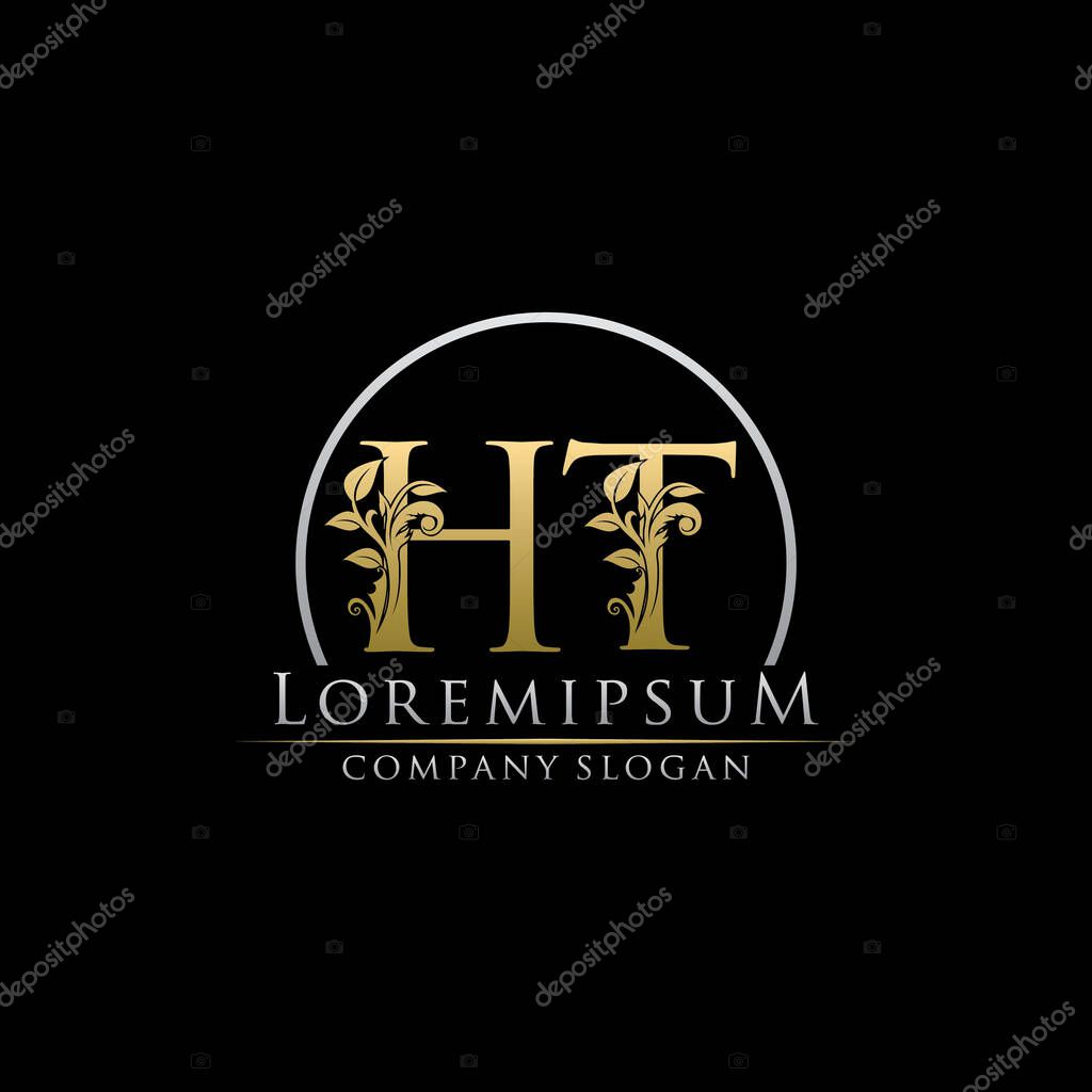 Golden HT Letter Classy Floral Logo Icon