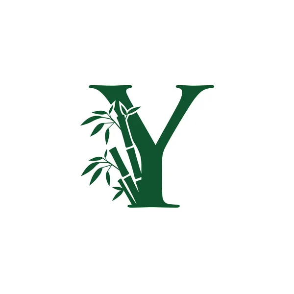 Baş Harfleri Botanik Yeşil Bambu Logosu Simgesi — Stok Vektör