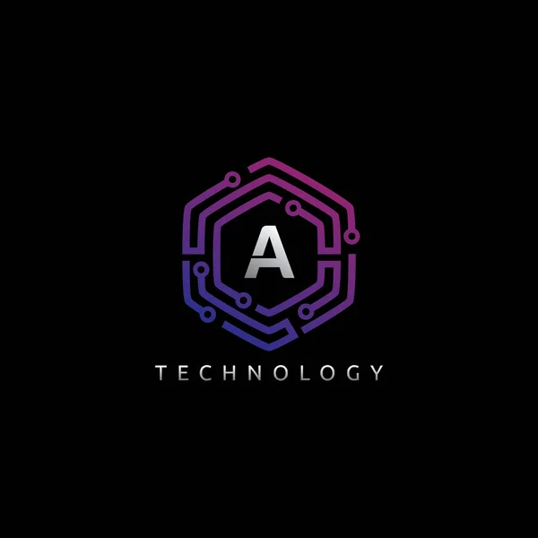 Anfängliche Ein Sechseck Technologie Logo — Stockvektor