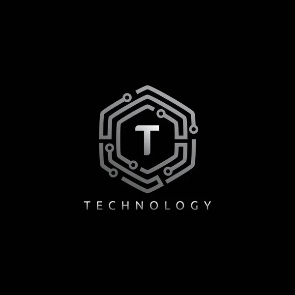 Logotipo Inicial Tecnologia Hexágono — Vetor de Stock