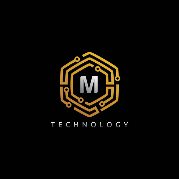 Logo Iniziale Della Tecnologia Hexagon — Vettoriale Stock
