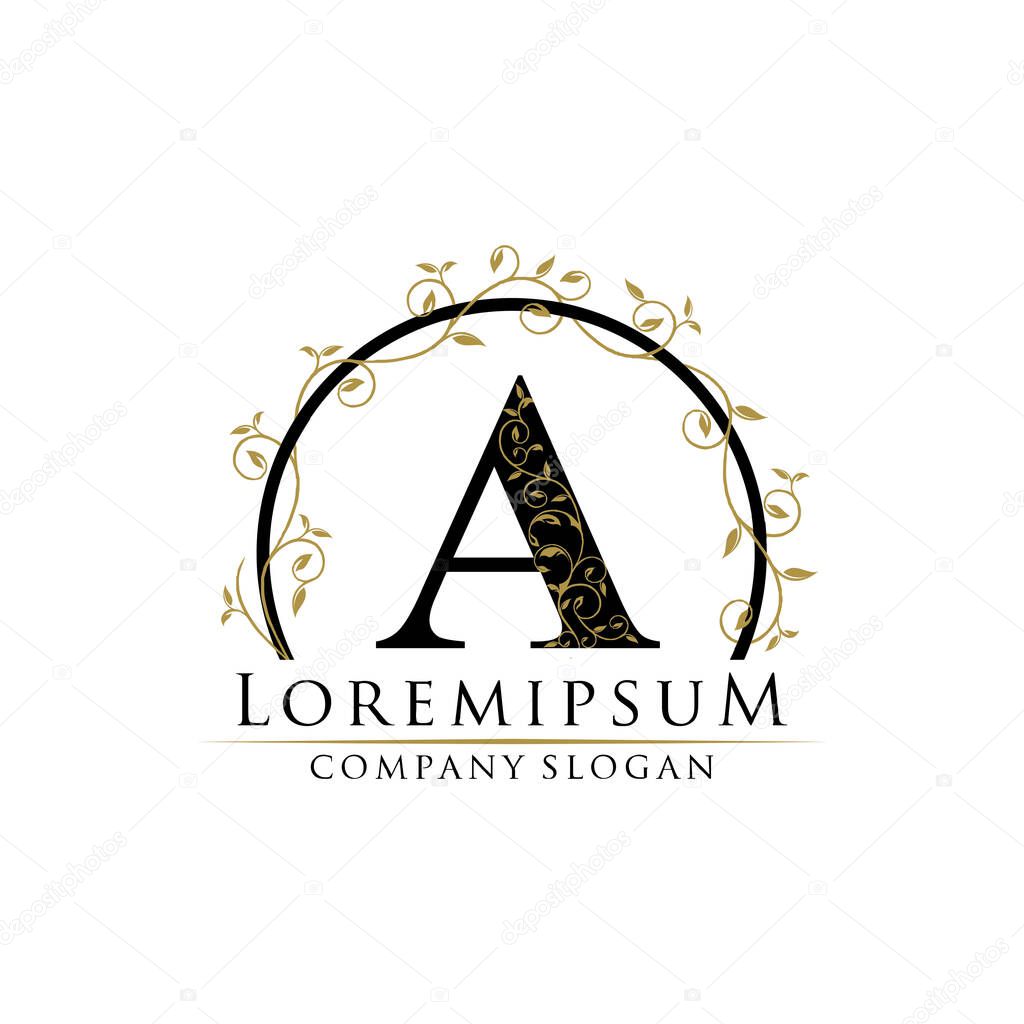 A letter luxury beauty flourishes ornament monogram logo perfect for boutique, wedding invitation, restaurant,hotel.